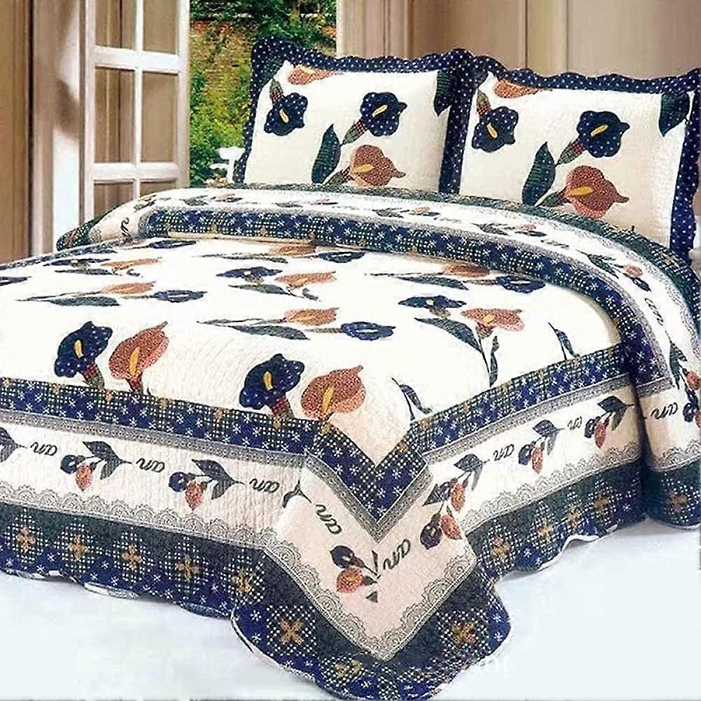 Quilted Bedspreads King Size 225 Cm X 250 Cm Throw With Pillow Shams 3Piece Lightweight Microfibre Patchwork Bedding Set