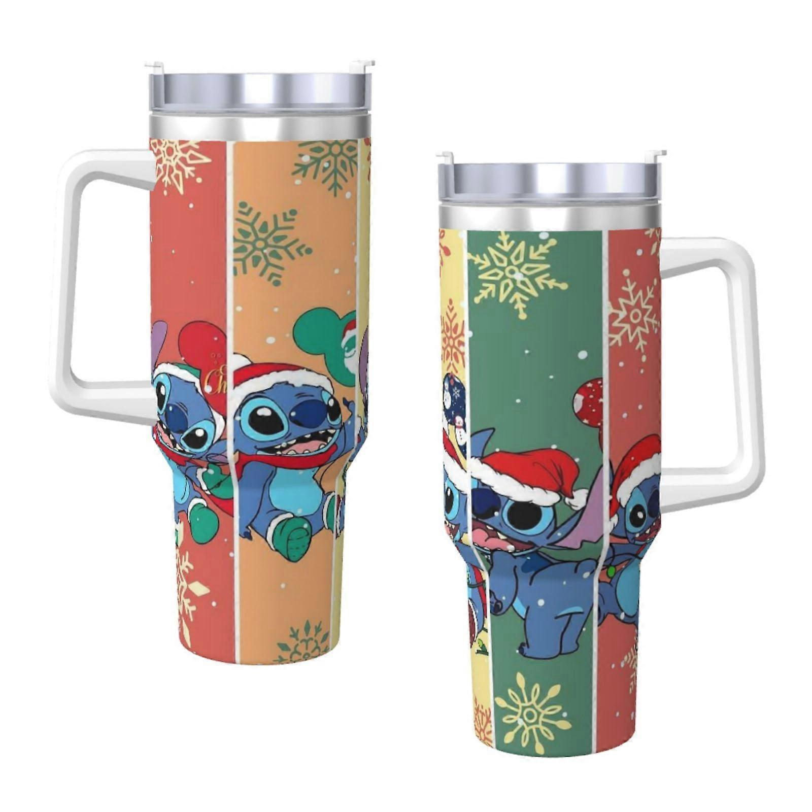 Stitch 40 Oz Tumbler With Handle And Straw Lid Insulated Cup Stainless Steel Water Bottle Travel Mug Cupholder Use Gifts
