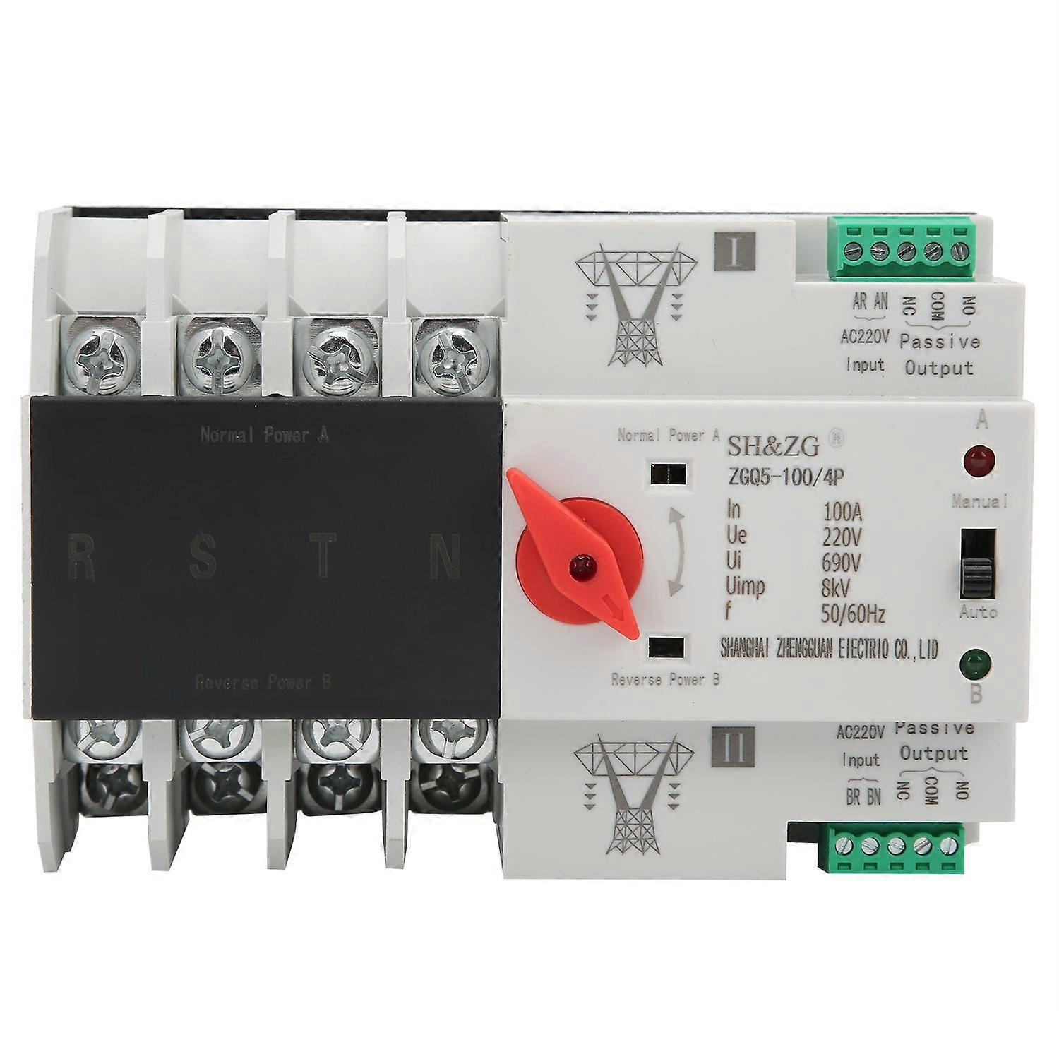 Dual Power Automatic Transfer Switch Circuit Breaker Changeover ZGQ5-100/4P 220V