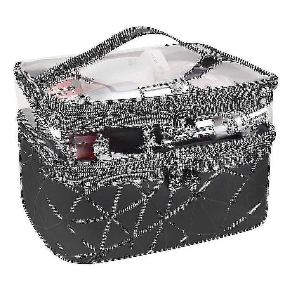 حقيبة أدوات الزينة حقيبة مستحضرات التجميل طبقة مزدوجة شفافة حقيبة ماكياج السفر