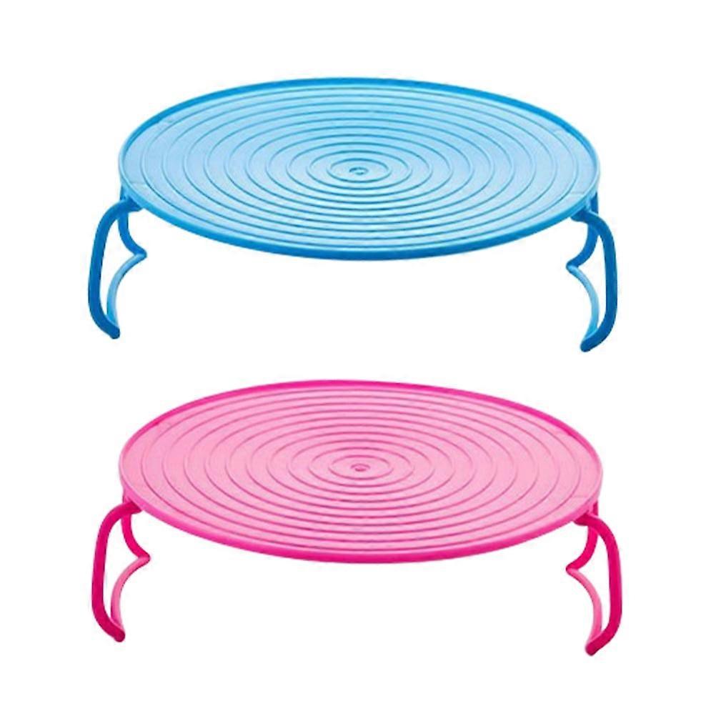 Eease 2pcs Microwave Plates Stacker Plastic Rack with Handle for Cooking Blue Pink