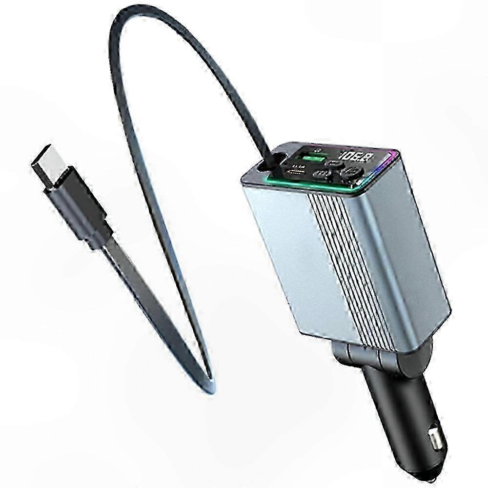 PD 30W Fast Charge Car Adapter with Extendable Type-C Cable for Bluetooth FM Transmitter and Multiple Devices
