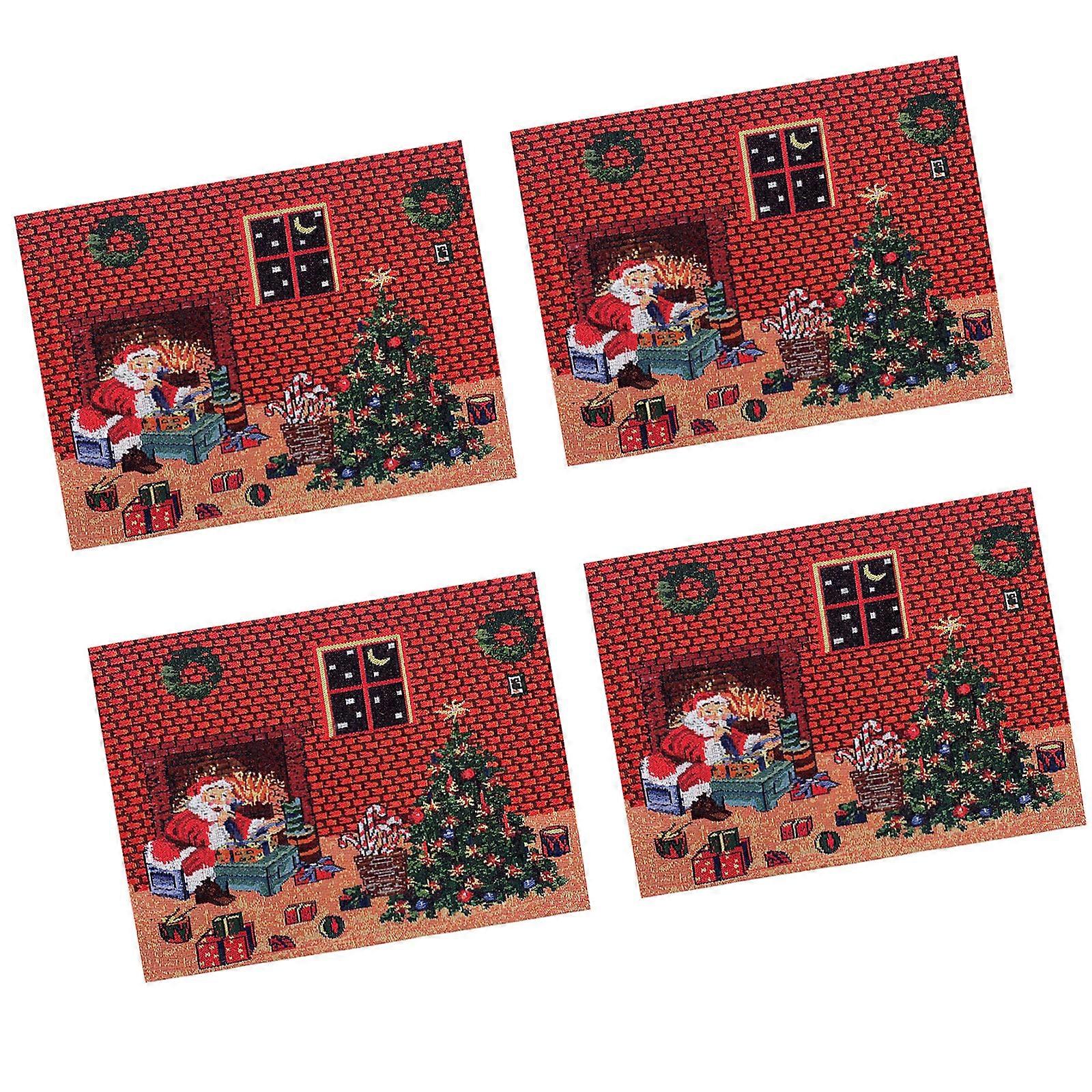 Cotton Linen Tablecloth Christmas Tree Pattern Optional Size Santa Print Table Cover for Home and Offices Shops  4 pieces