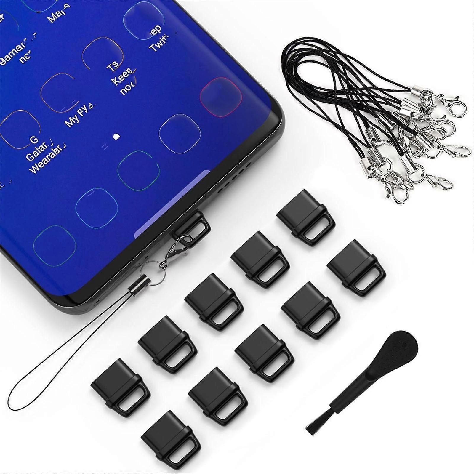 10 pcs USB C Dust Plug Cover with Cleaning Kit, compatible with iPhone 15 16 Series, compatible with Samsung Galaxy S23/S22/S21/S20 Ultra, Note 20/10