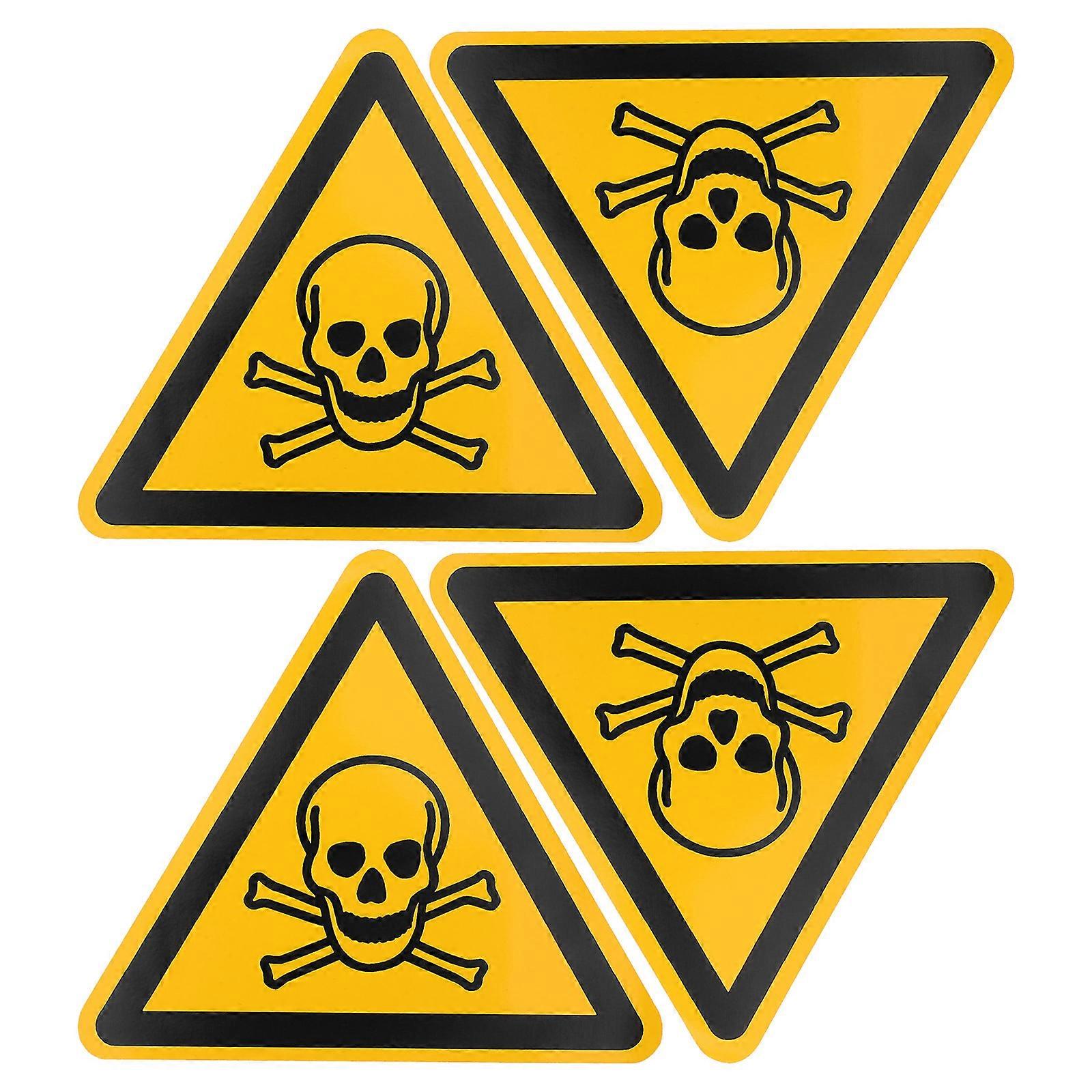 Poisoning Caution Stickers Adhesive Warning Labels 4Pcs for Accident Prevention
