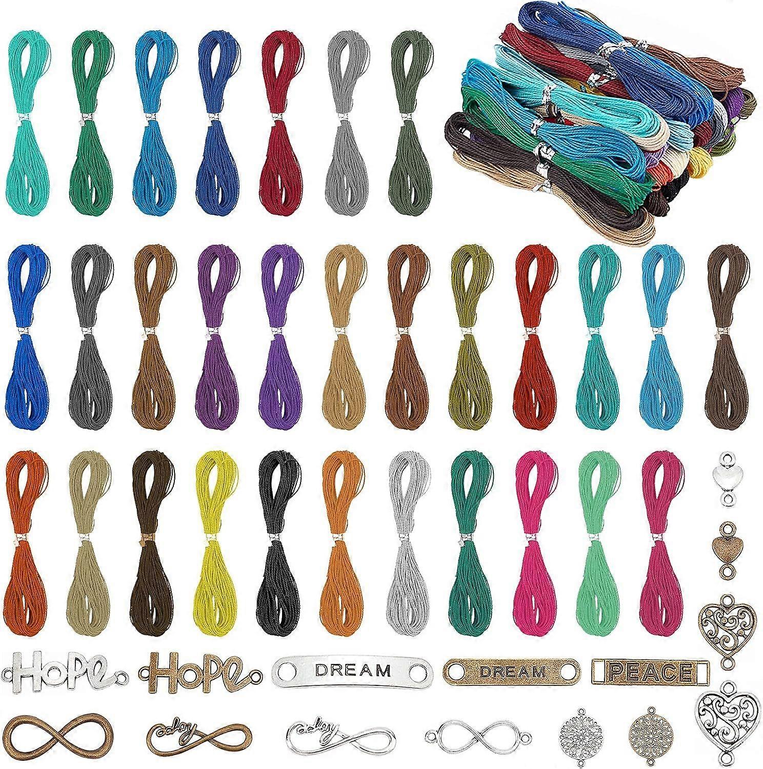 Waxed Polyester Cord Kit 328 Yards 30 Colors 1mm Waxed Polyester Twine Cord and 30 Pcs Tibetan Style Alloy Links Connectors Macrame Bracelet Thread Wa