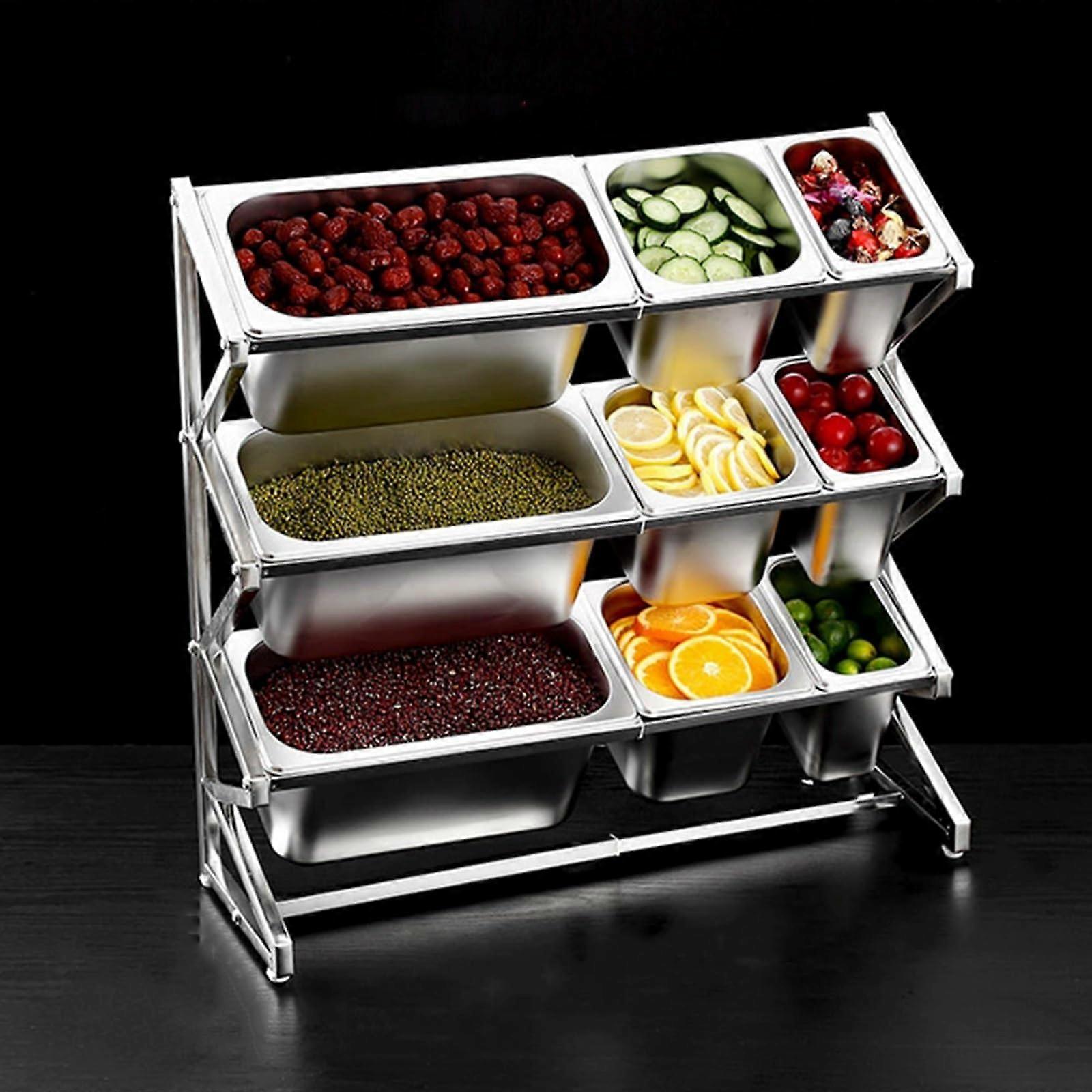 Stainless Steel Spice Rack Set with Containers and Spoons, Adjustable Length Condiment Organizer for Kitchen, Bars, Parties, No Lid 10cm