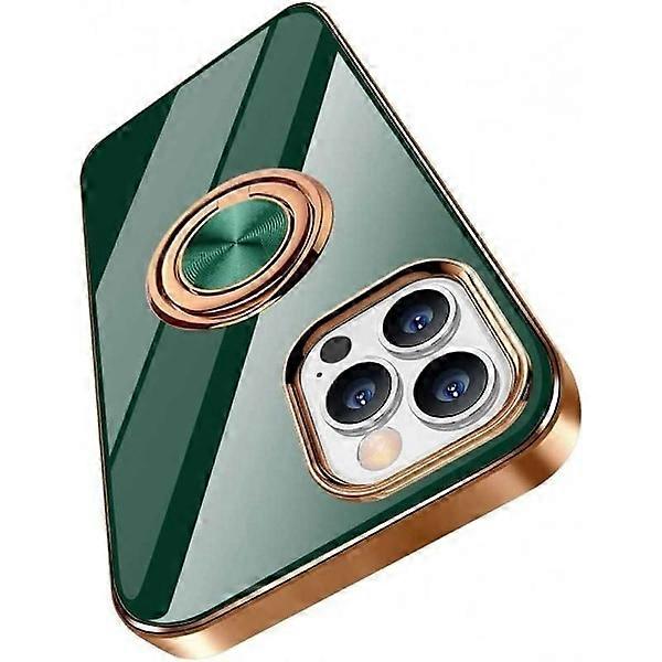 Compatible with iPhone 16 Pro Elegant & Shockproof Case with Ring Holder Flawless - Dark Green