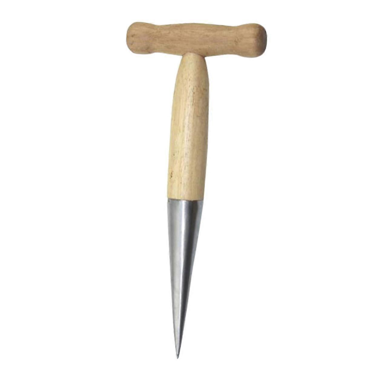 Stainless Steel Gardening Dibber and Bulb Planter with Ergonomic Wooden Handle for Precise Soil Penetration
