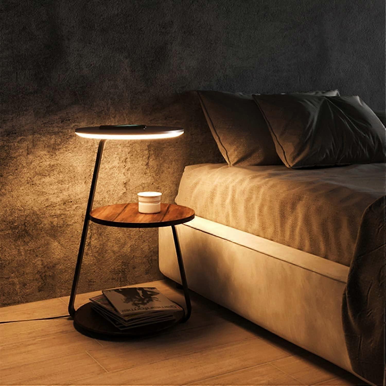 Modern Floor Lamp with Wireless Charging, LED Bedside Table Lamp with Adjustable Trichromatic Lighting and Coffee Table