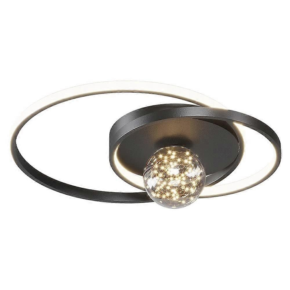 LED Ceiling Light with Glass Shade, Modern Flush Mount, ThreeColor Adjustable, Black UltraThin Design