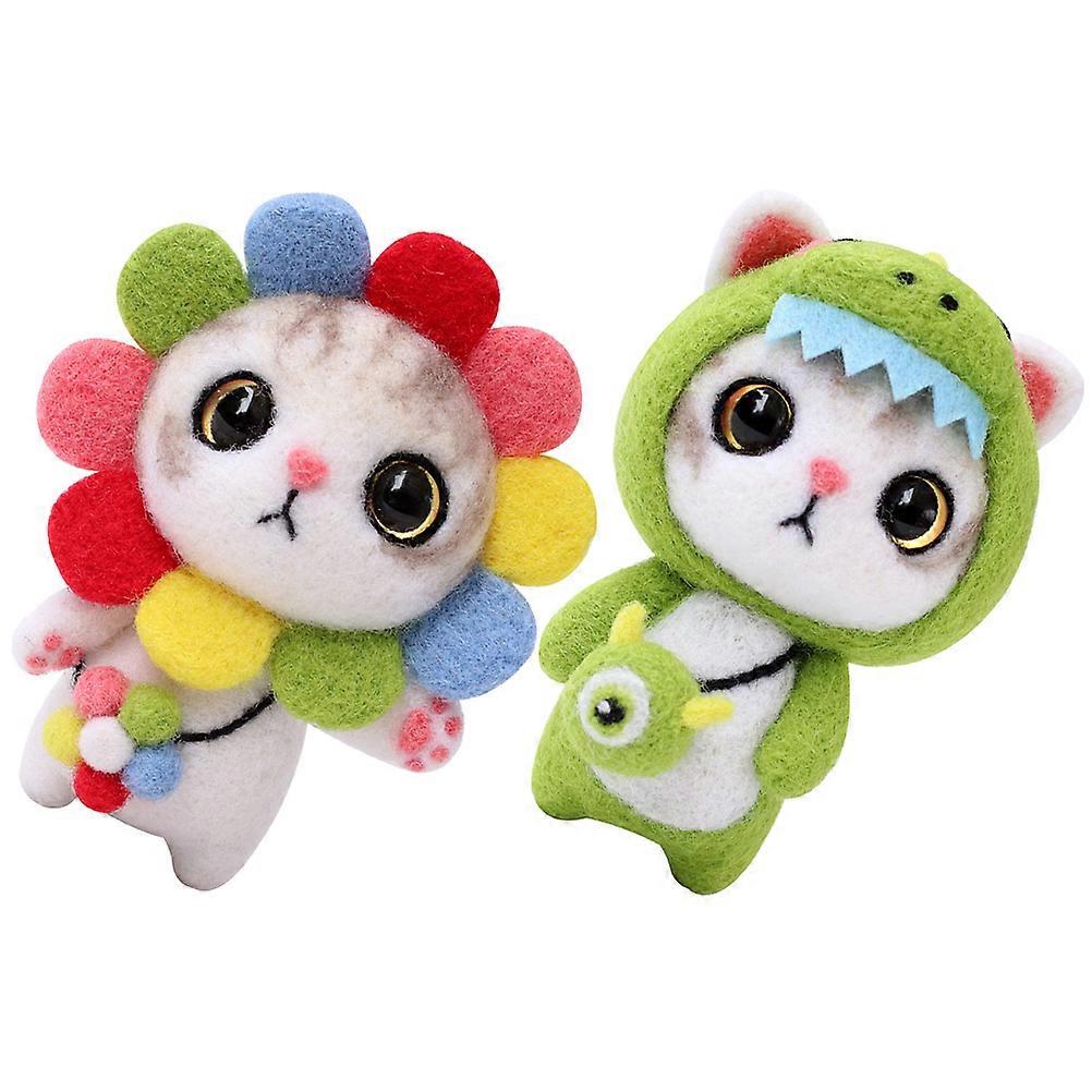 Cartoon Cat Felting Kit Wool Material for DIY Crafting 2Sets Assorted Colors