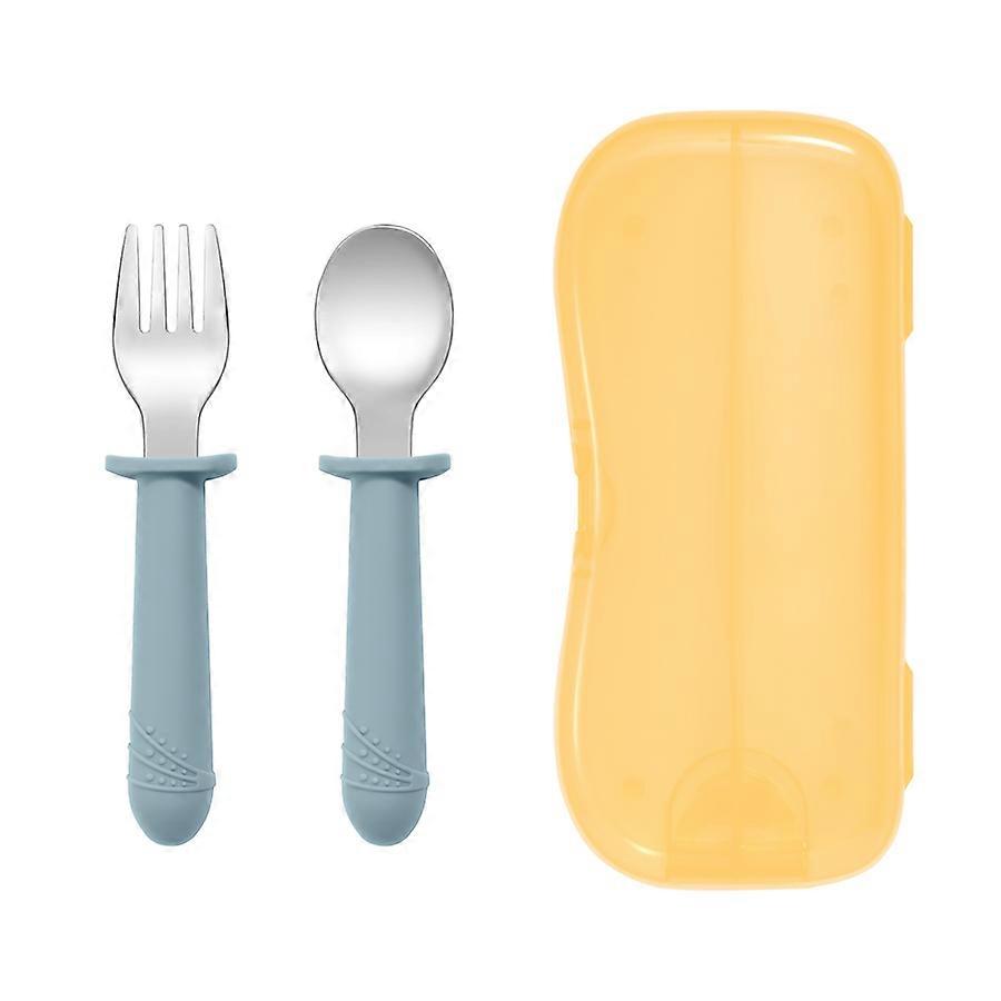 New Toddler Utensils Toddler Feeding Spoon And Fork Set Stainless Steel Solid Color Handle Utensil Training Spoon Baby Stuff