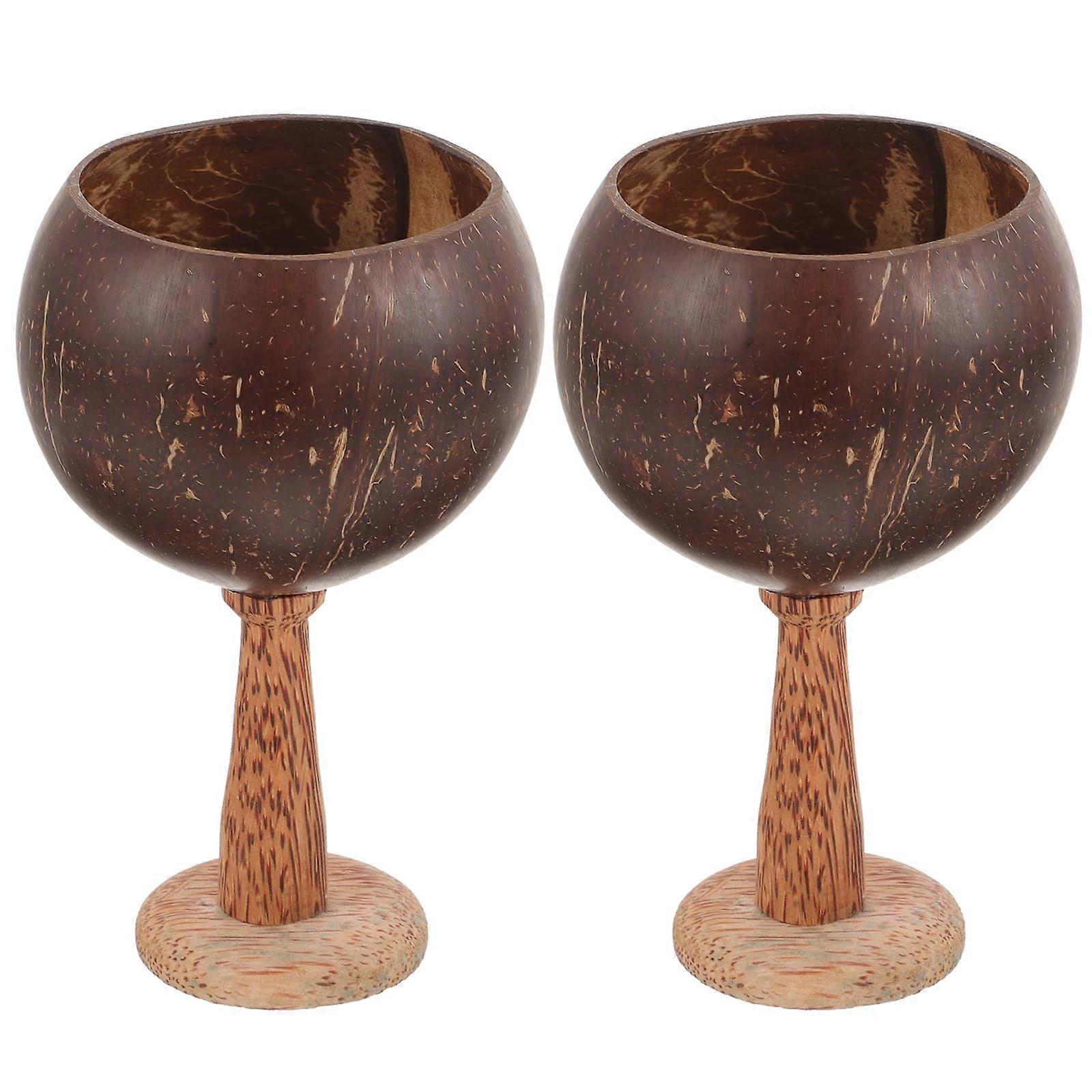 2pcs Hawaiian Coconut Cups with Tiki Shell Design Reusable Party Drinkware for Luau and Cocktails
