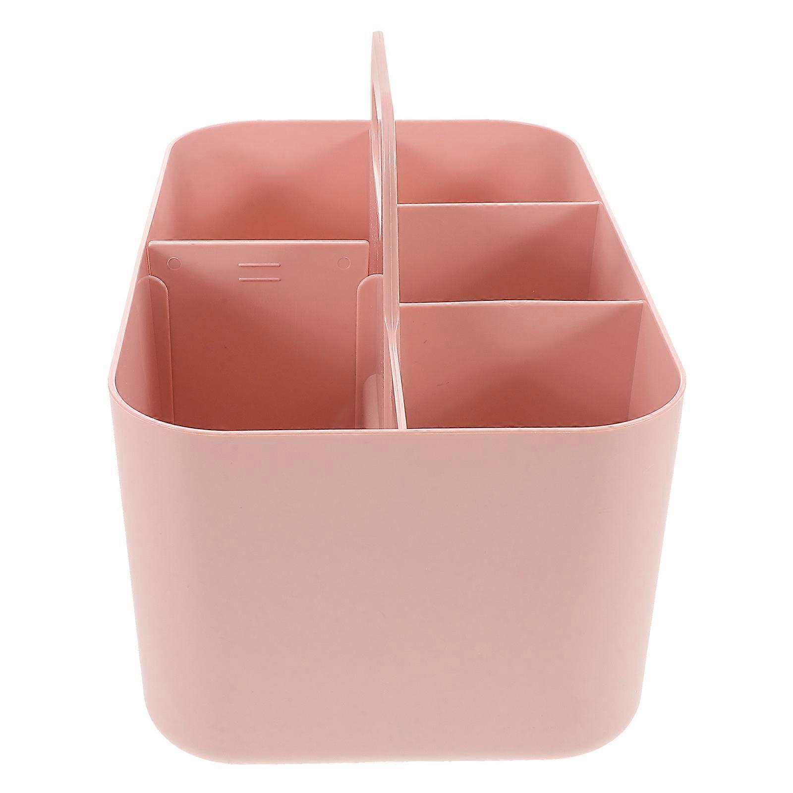 Multi-Functional Pink Plastic Organizer for Storage Use Divided Desk Box with Handle