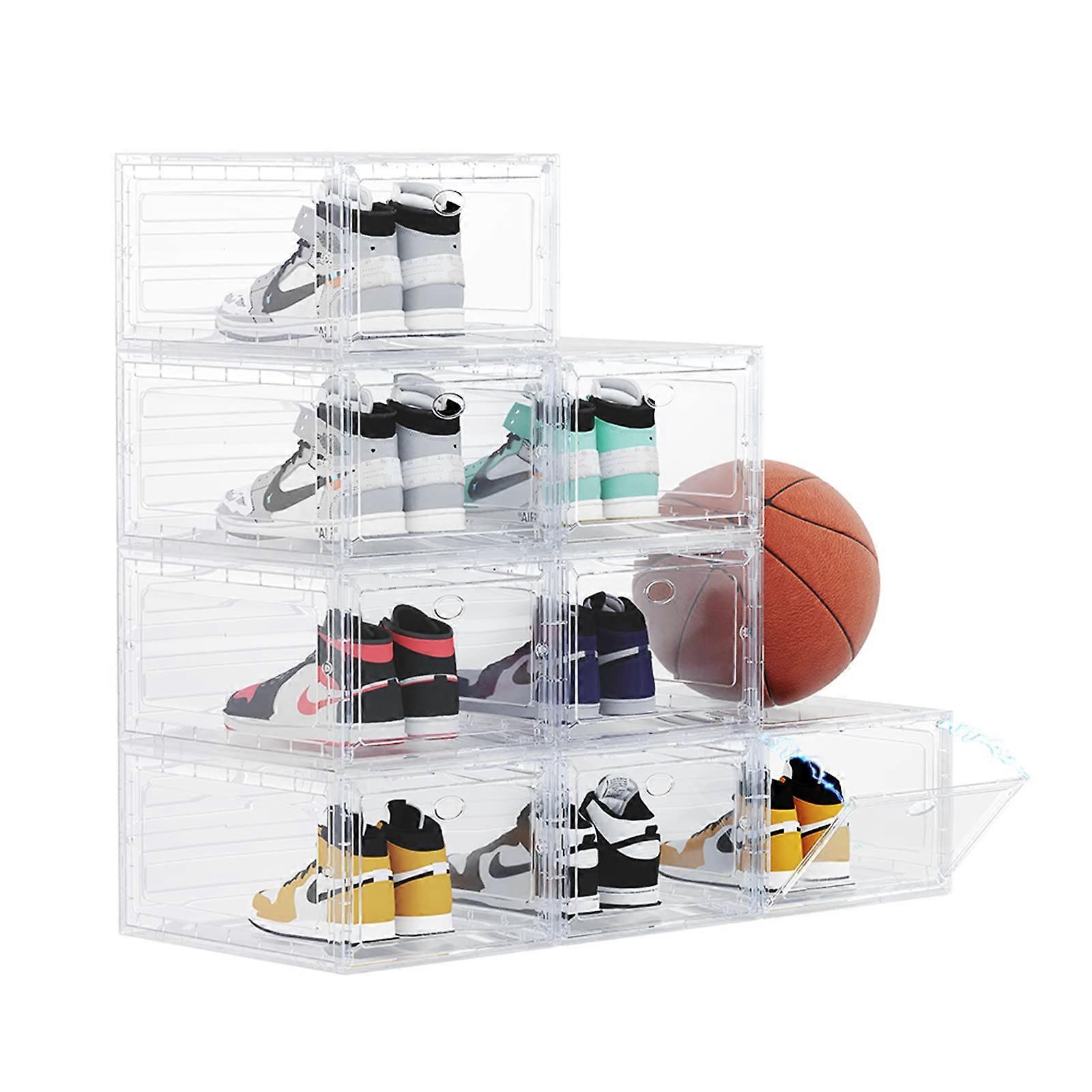 Clear Shoe Storage Boxes XXL Drop Front Fits Up to US15 Shoes Stackable Sneaker Organizer 8 Pack