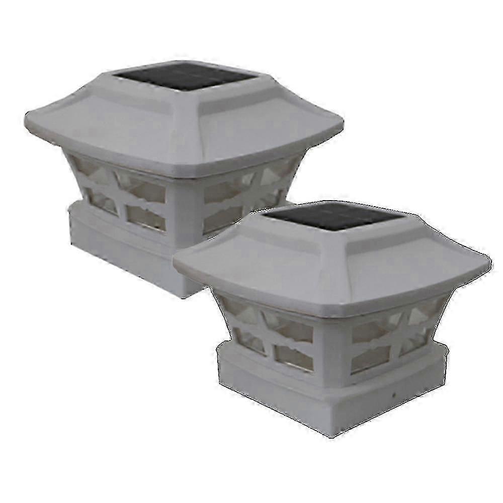 2pcs Solar Fence Post Lamp Headlight Garden Post Light (white (leaf)