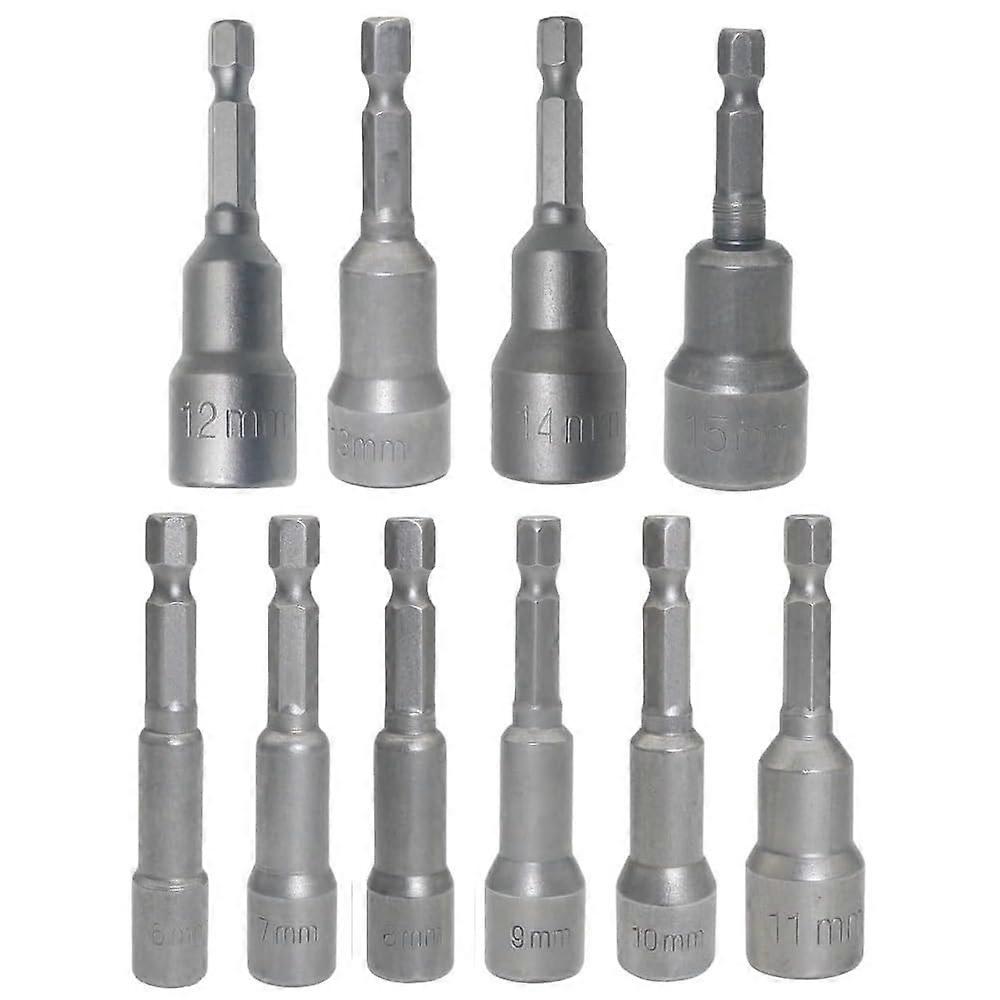 Magnetic Socket Adapter Set 10pcs 1/4 Inch Hex Nut Drivers 615mm Metric Sizes for Power Tools