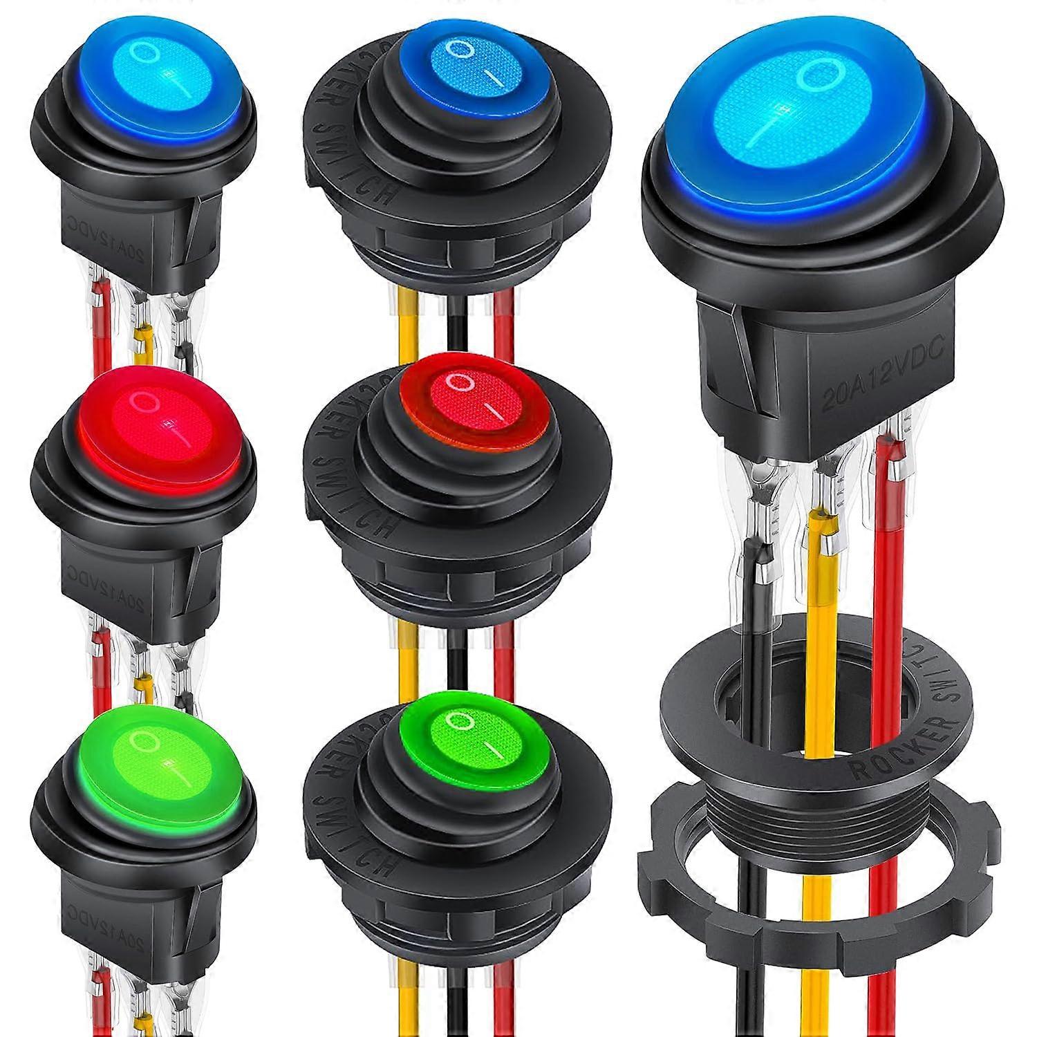 Waterproof 12V Rocker Switch Set with LED Indicator for Marine Boat Car RV, 6 Pack with Wires