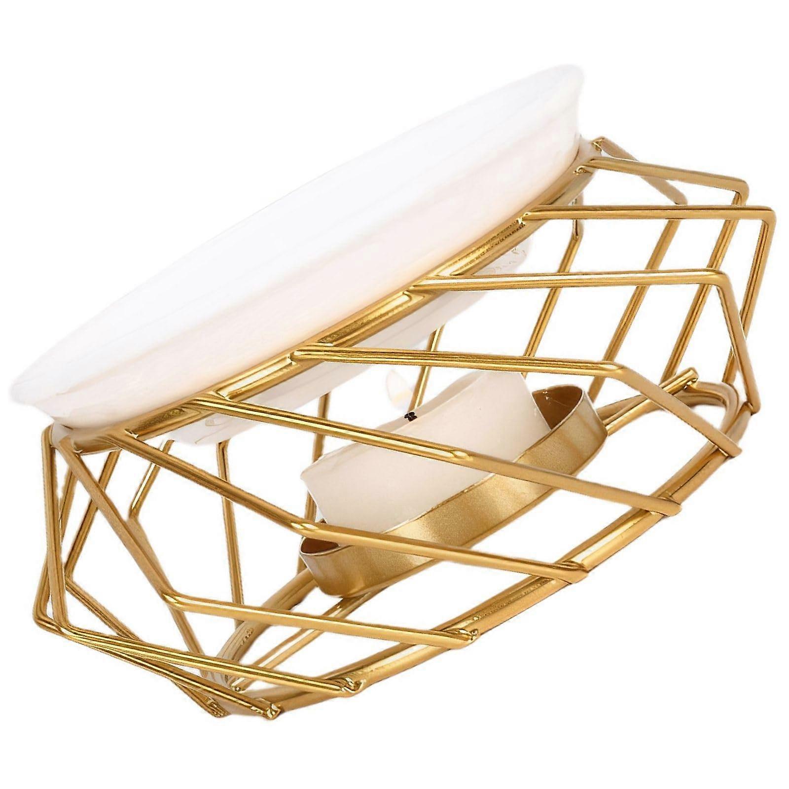 Geometric Metal Essential Oil Burner Dual Function Candle Diffuser for Home Decor Gold B 13.5x6 cm