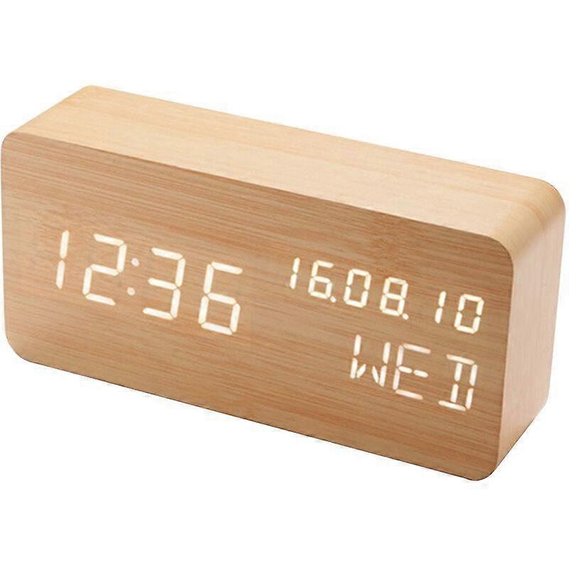 Rectangular LED Wooden Clock with White Light
