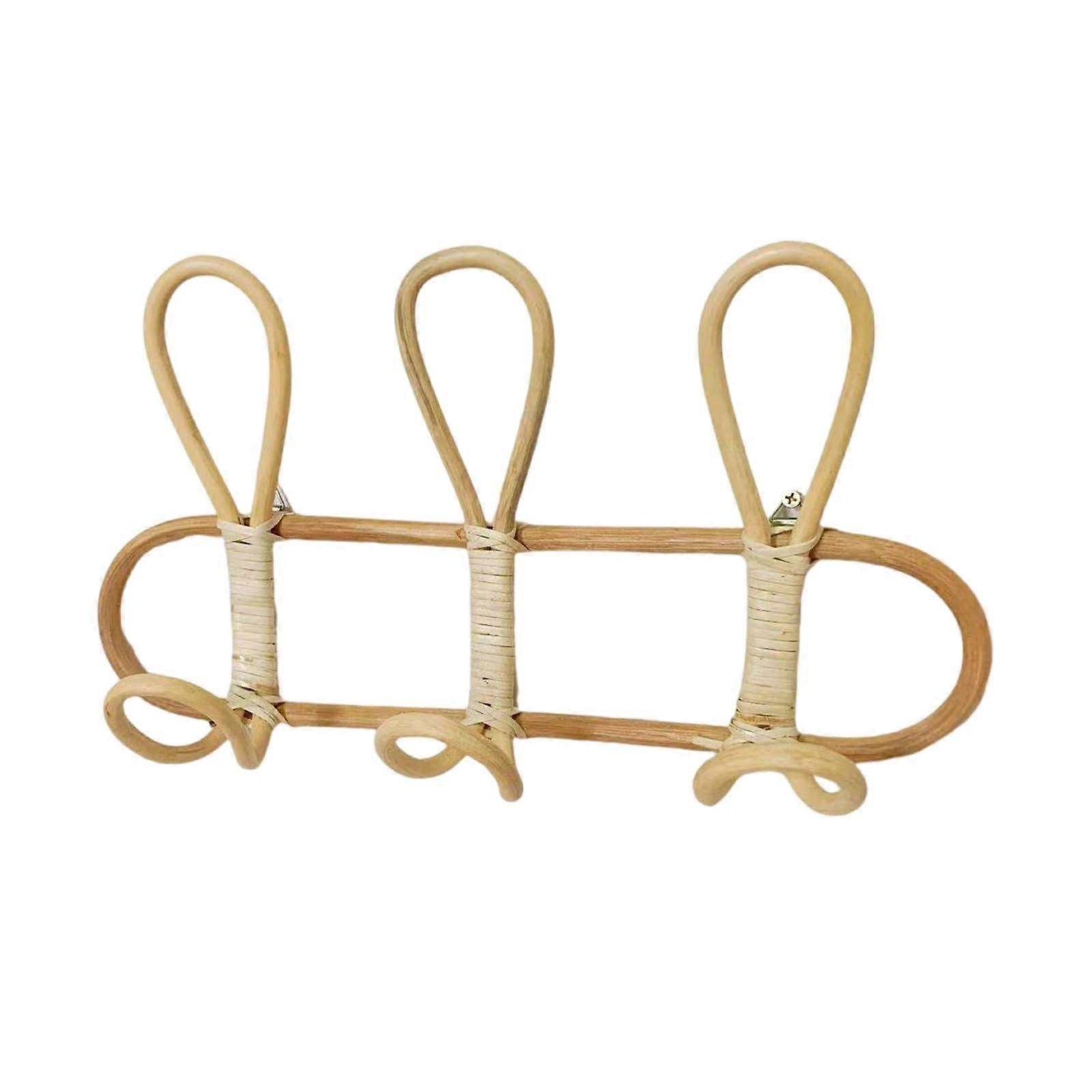 Wall Mounted Rattan Coat Rack with Hooks, Handmade Entryway Hanger for Clothes and Accessories
