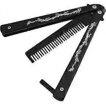 Dww-butterfly Comb Stainless Steel Folding Comb Balisong Metal Comb Tool, Black