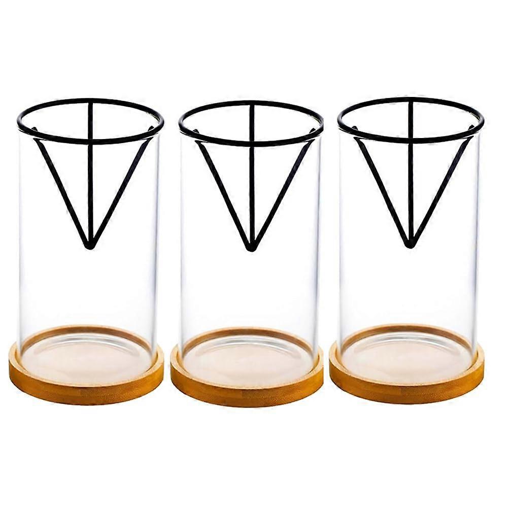 Avocado Growing Kit 3 Pack Glass Vase with Stable Triangle Bracket and Natural Bamboo Base