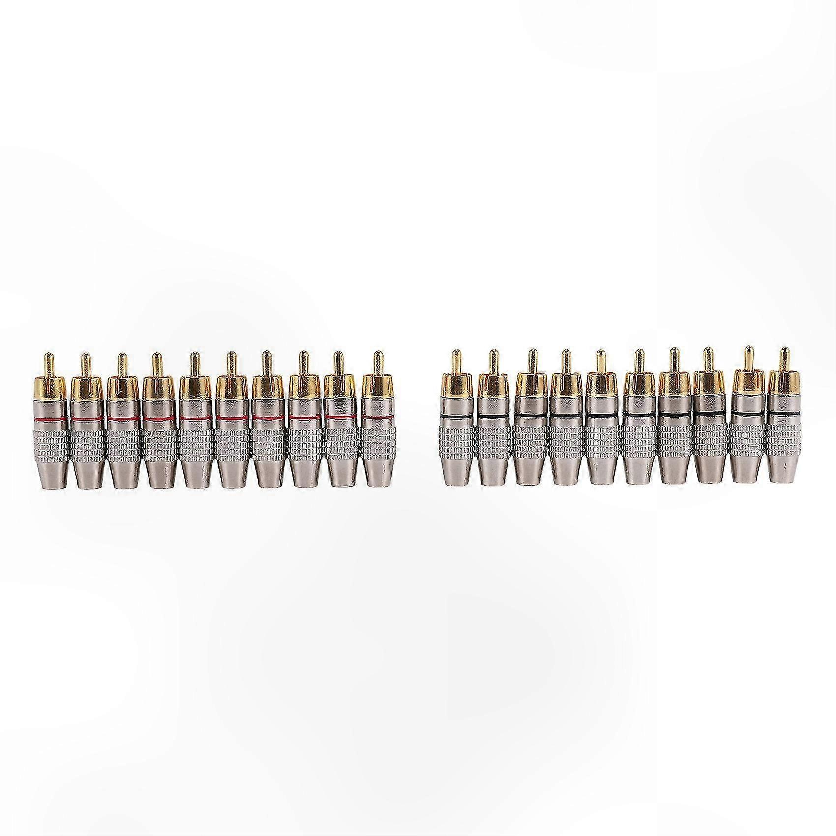 20-Pack Gold-Plated RCA Audio Video Connectors with Locking Design