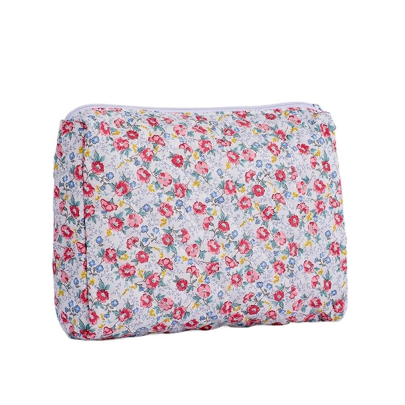 Large Capacity Cotton Makeup Bag with Flower Pattern, Expandable Travel Toiletry Organizer Type8