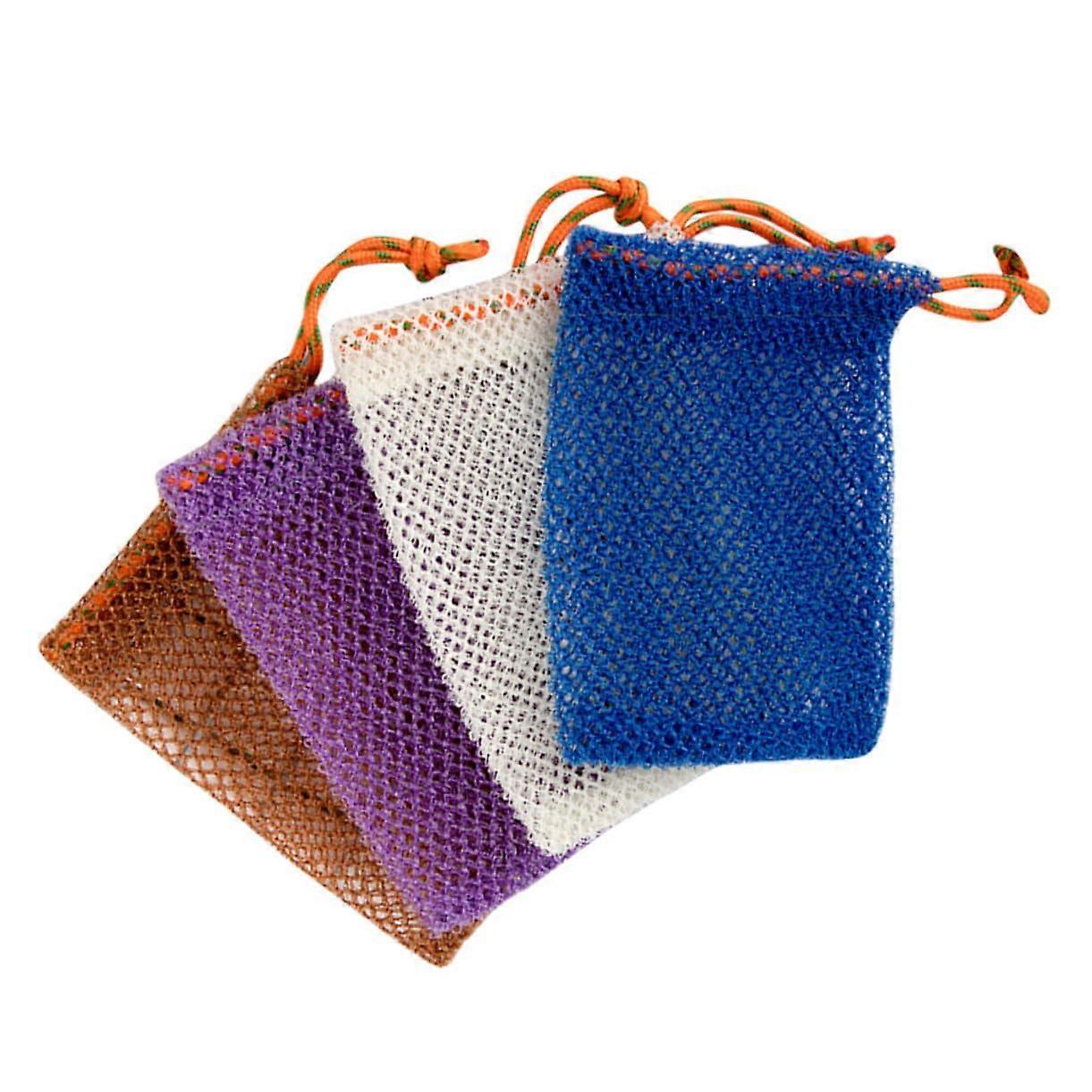Exfoliating Soap Pouch Nylon Foaming Net with Drawstring, Quick Dry Soap Saver Bag, 4pcs Set
