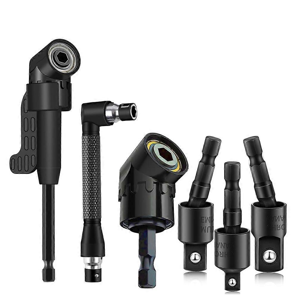 6Pcs Right Angle Drill Attachment Set with 105° Angle Drill Adapter and Impact Grade Socket Adapter