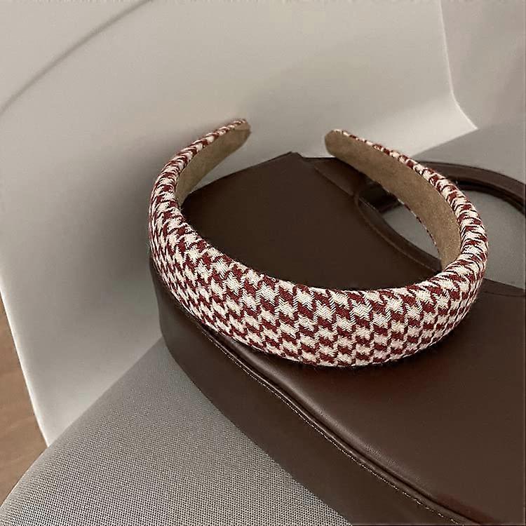 Red and White Checkered Headband with Secure UShaped Grip, Durable Alloy Core, Comfortable Terry Cloth