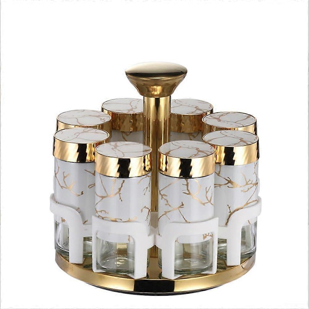 Adjustable Spice Dispenser with Rotatable MultiHole Seasoning Container for Kitchen Cooking White Gold