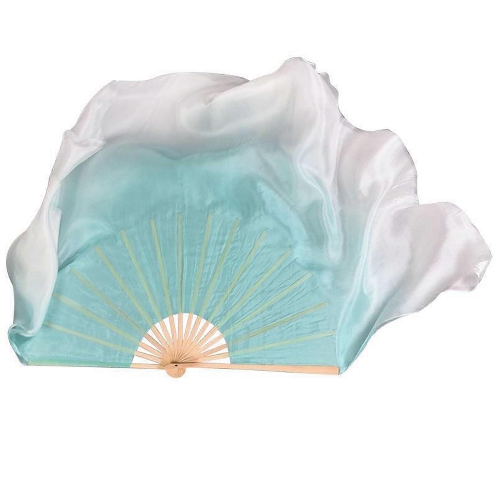 Lightweight Green Silk Dance Fan Double Sided Folding for Classical and Modern Stage Performance