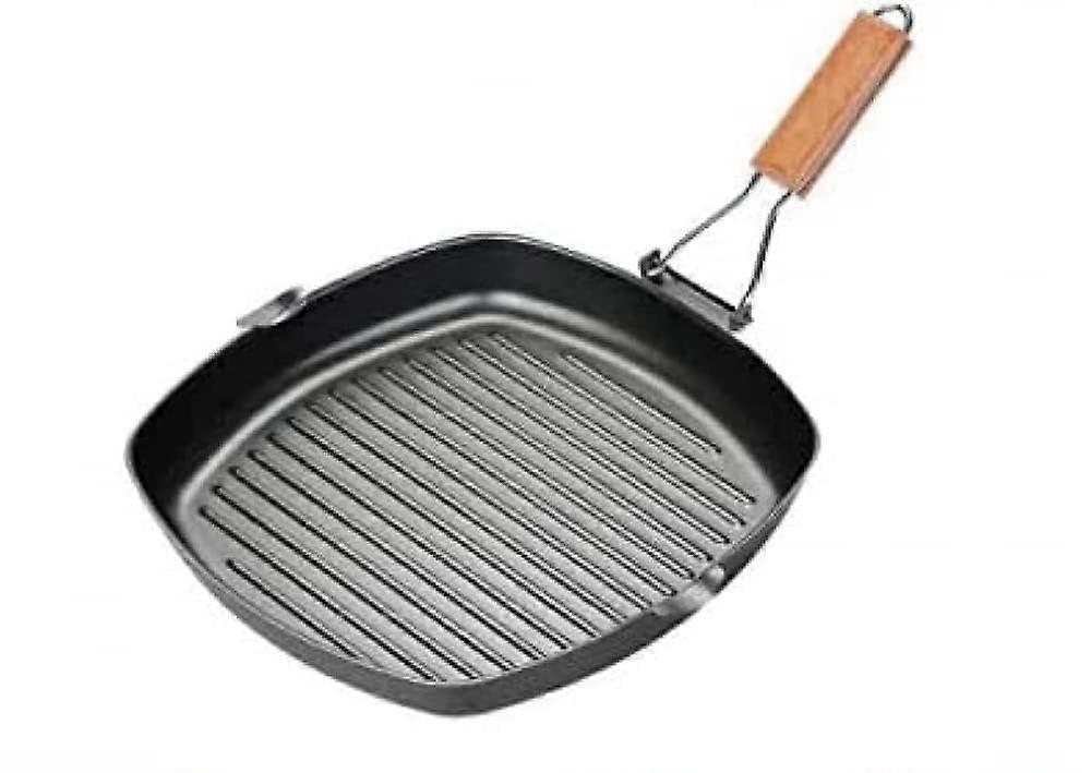 NonStick Square Grill Pan for Steak, 24cm Cast Iron Skillet with Foldable Handle for Camping