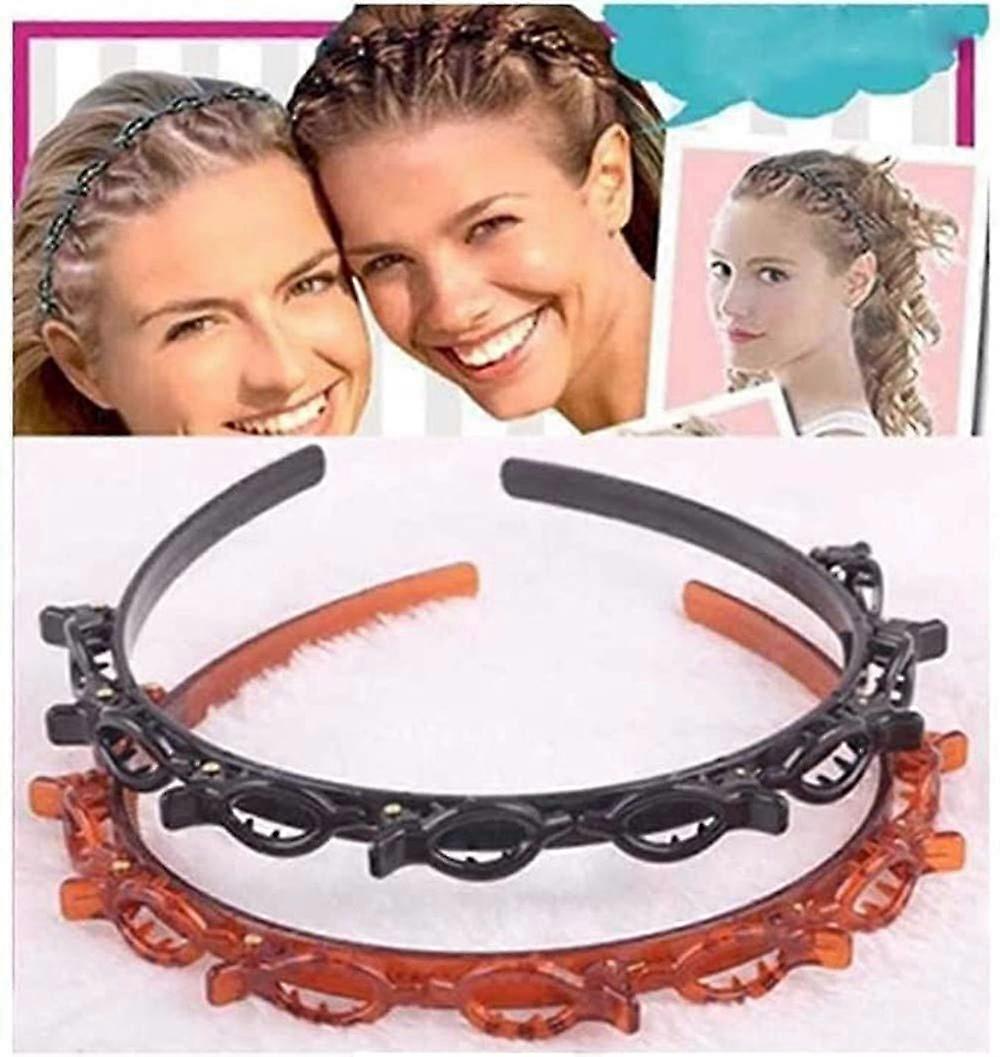 Black Double Layer Braided Headband with Clips for Secure Hold, 2 Pack Lightweight Hair Accessory