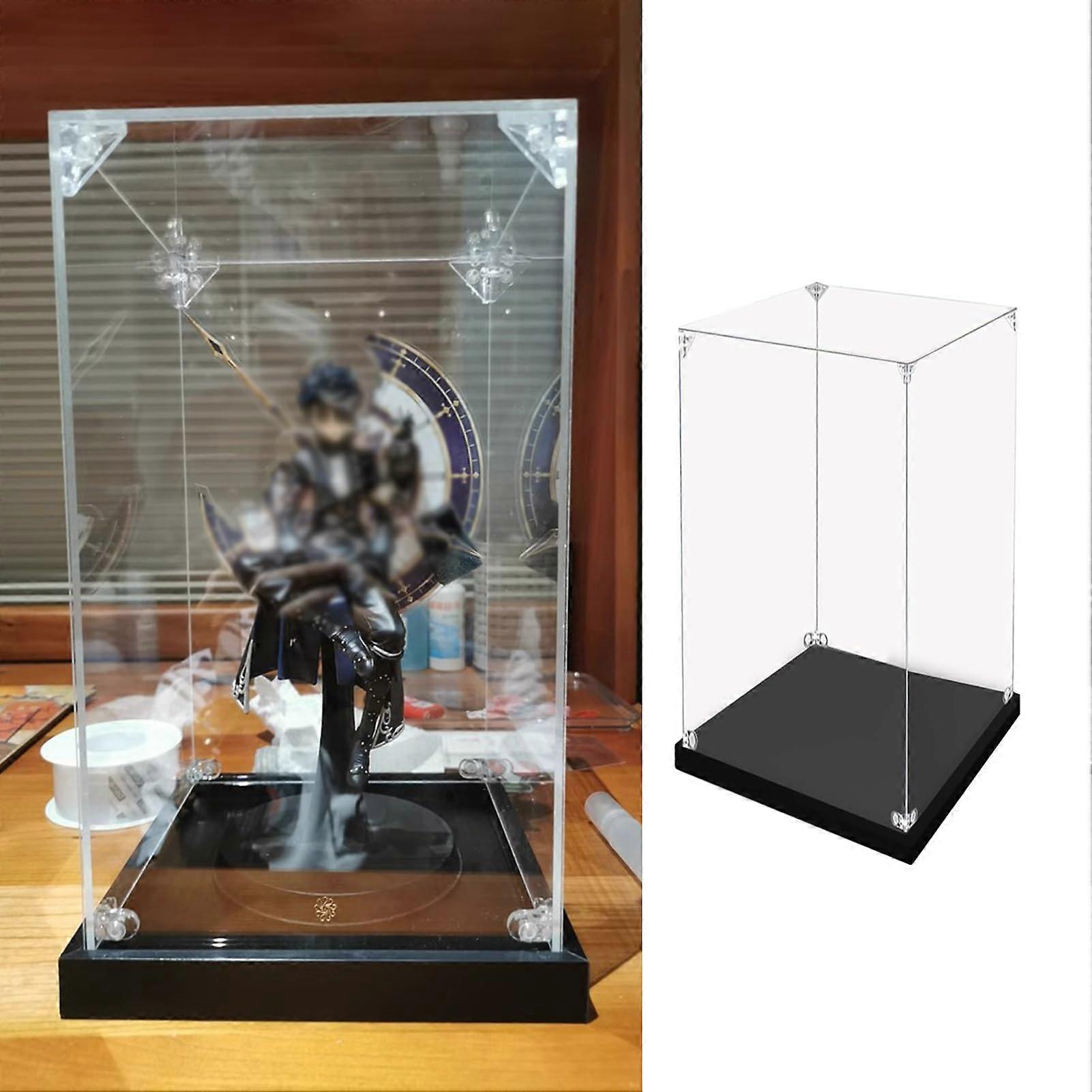 Acrylic Display Case Dustproof Clear Box for Figures Models with PVC Base 10x10x15cm