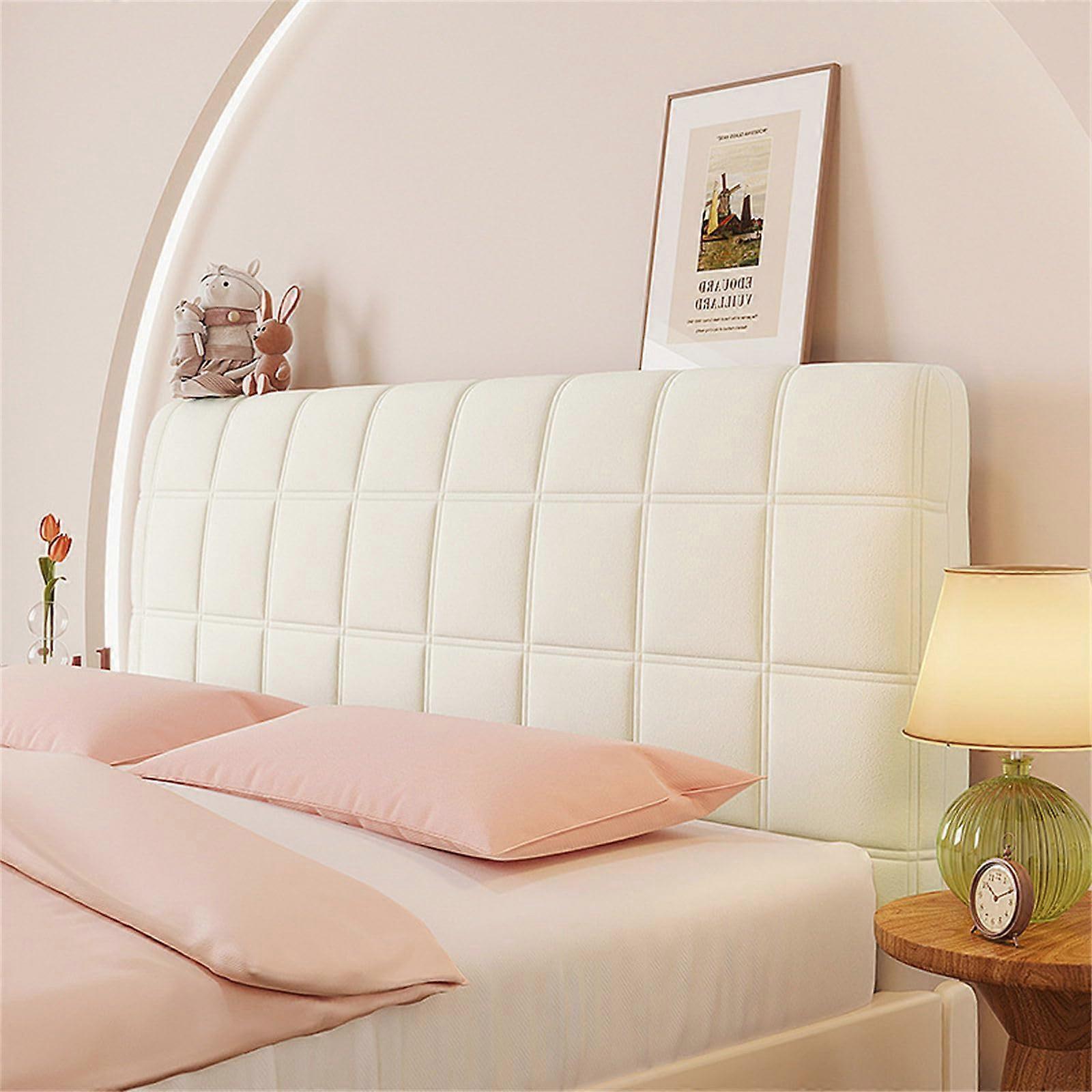 Bed Headboard Cover Cream White Quilted Protector 150cm Stretchable Dust and Scratch Resistant
