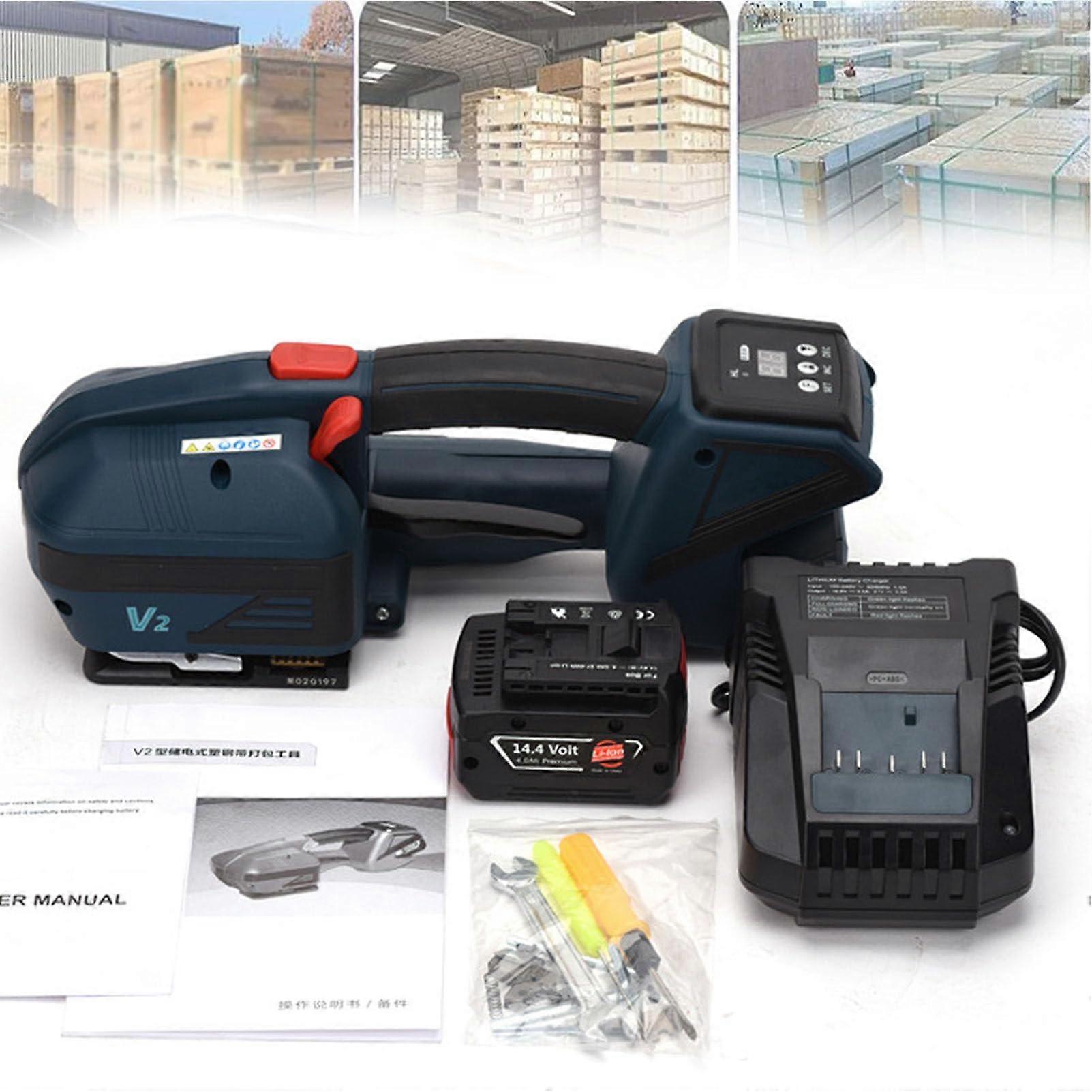 Electric Strapping Machine with 4000mAh Battery, Automatic Strapping Tool for PP and PE Straps, LCD Display