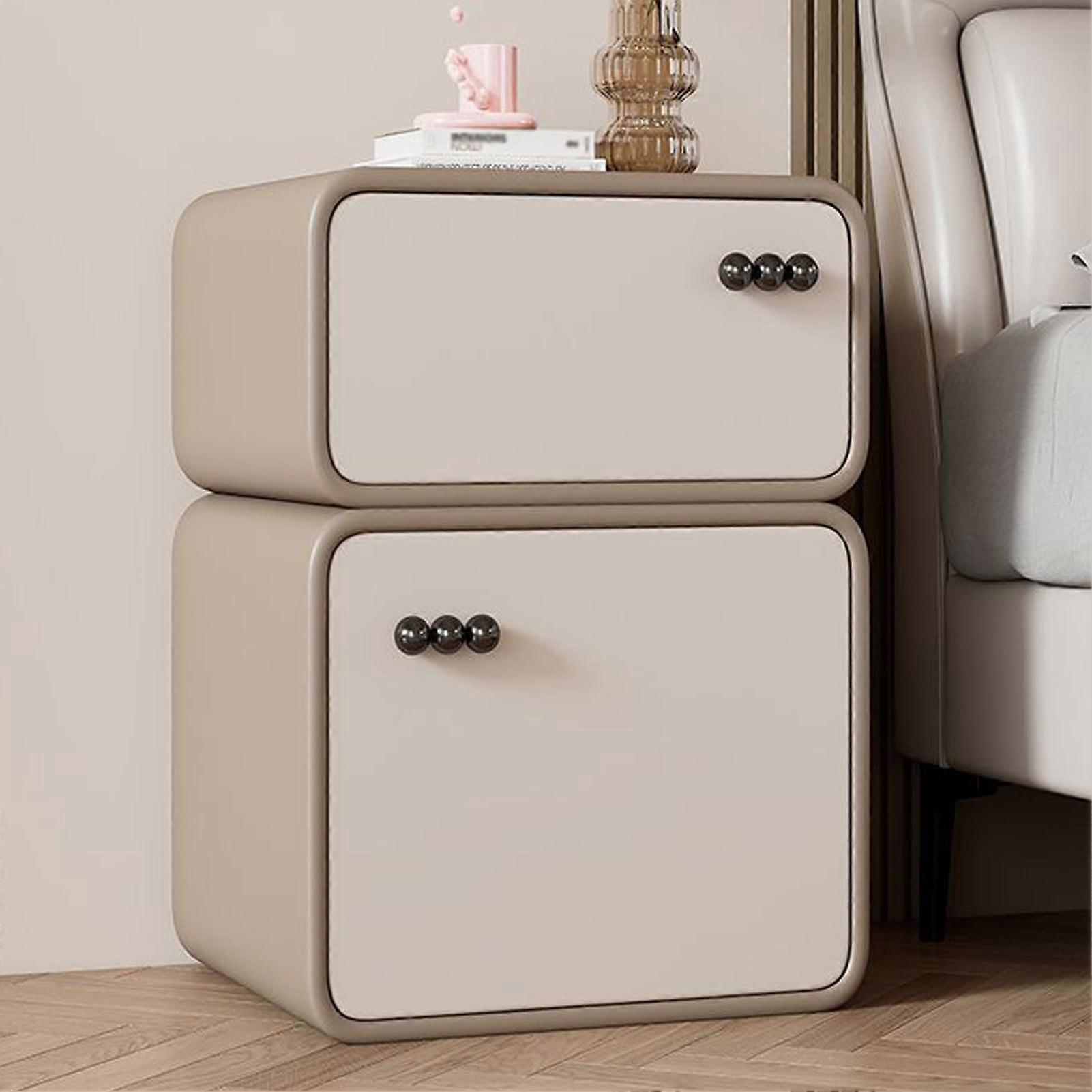 Solid Wood Bedside Table with Dual Drawer Storage, Modern Minimalist Nightstand in Khaki