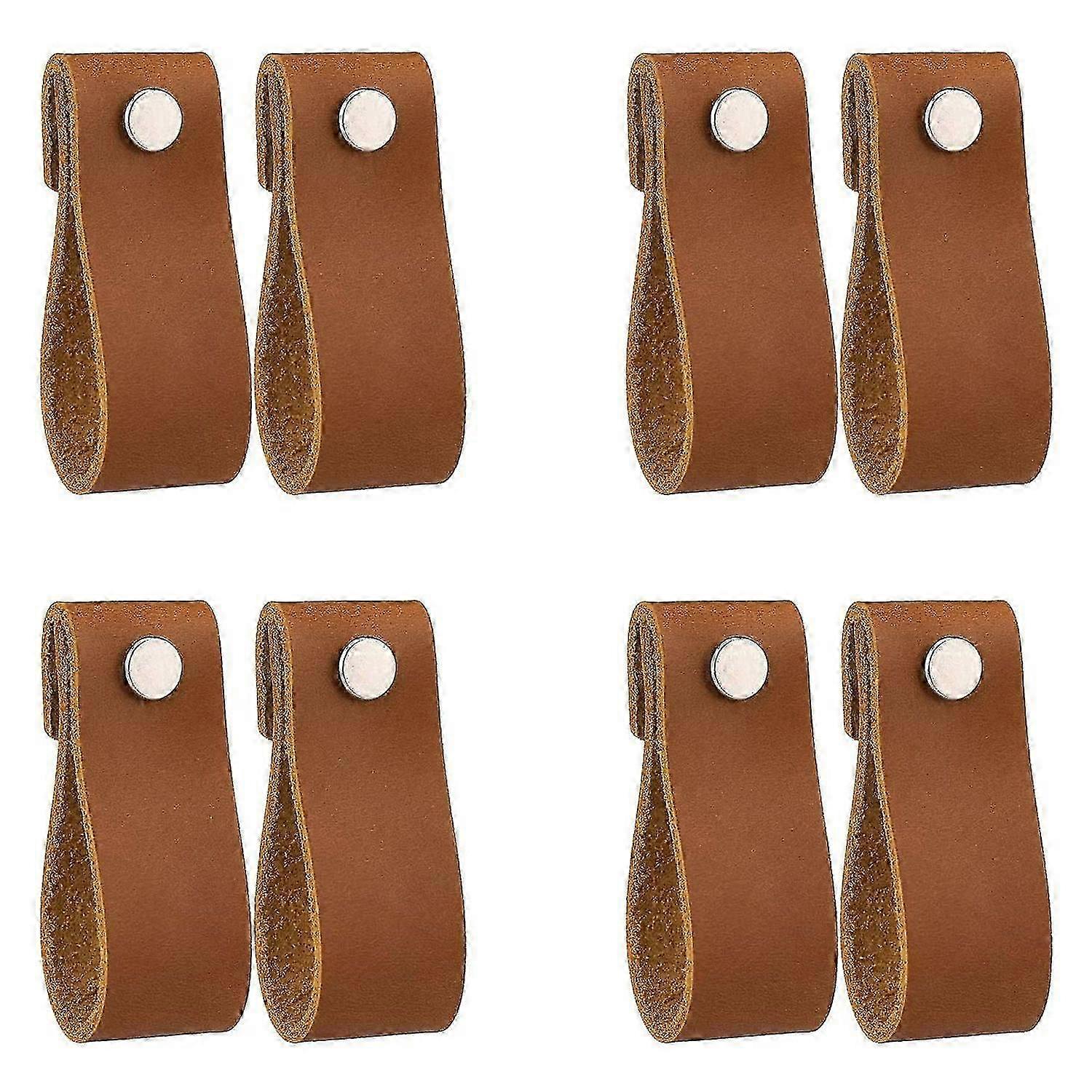 Cabinet Handles 8Pcs Genuine Leather Drawer Pulls
