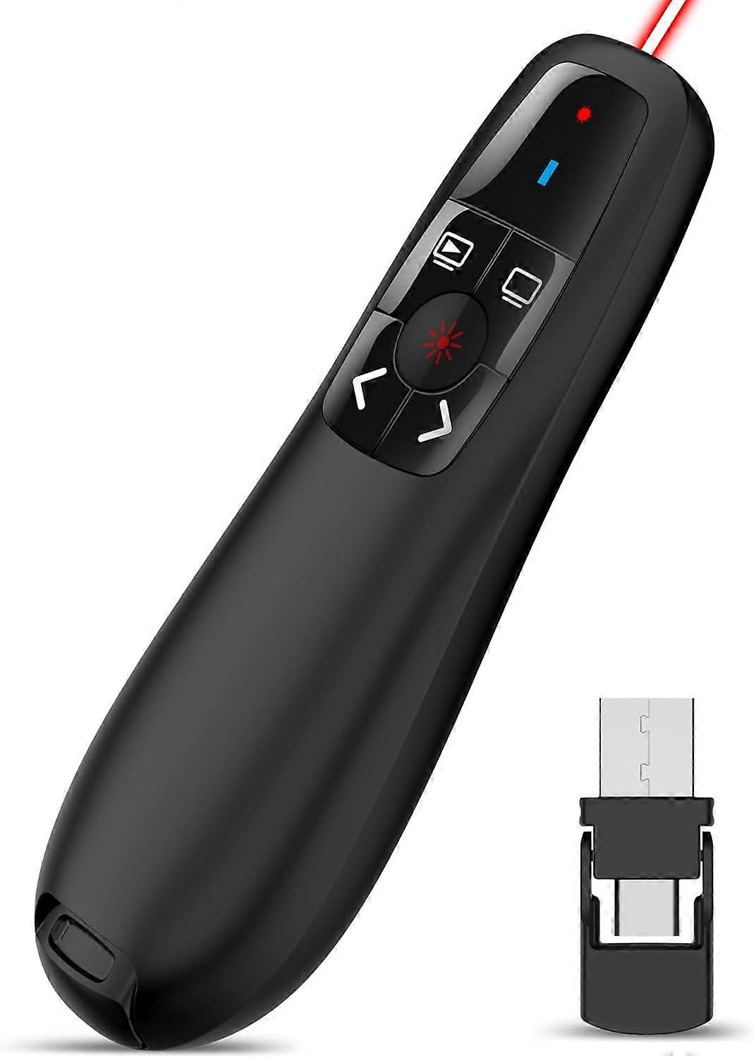 Wireless PowerPoint Remote Clicker w/ Red Pointer, 100ft Range, USB Plug & Play, Ergonomic Design, Compatible with PPT
