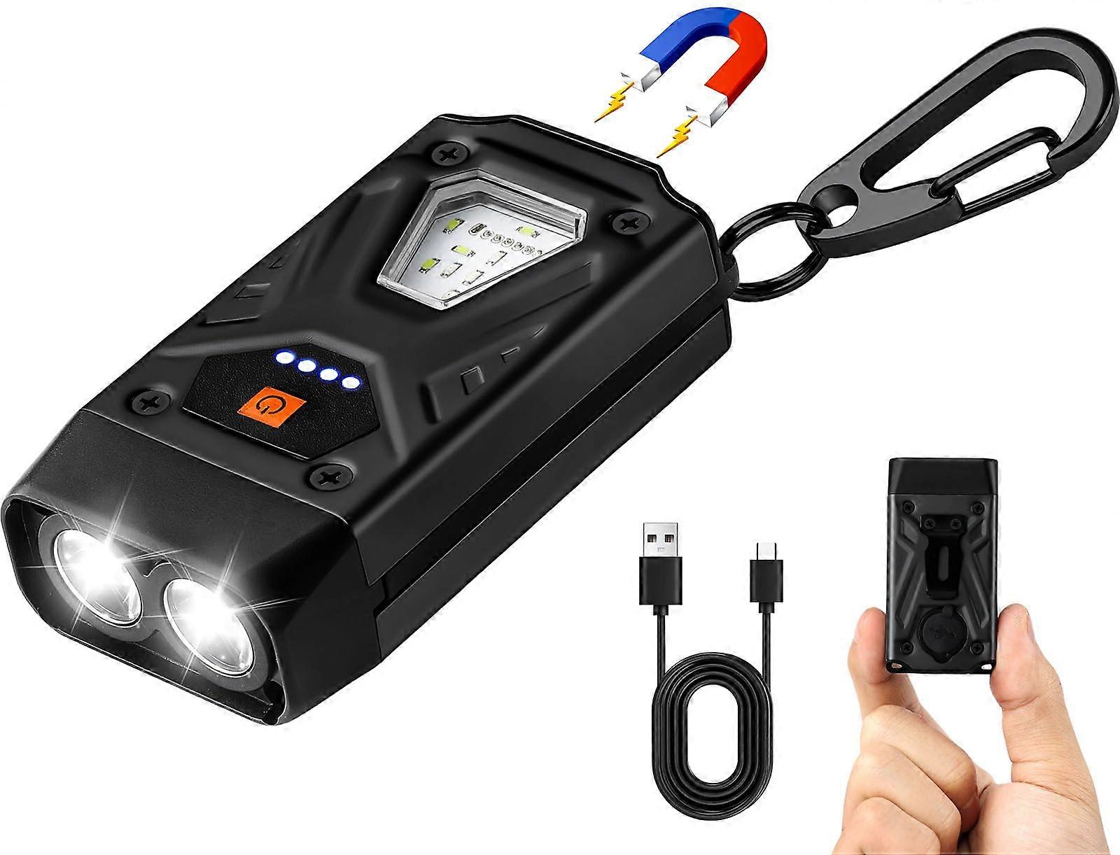 EDC Flashlight with 7 Lighting Modes, USBC Rechargeable Compact COB Keychain Light Black 1 Pack