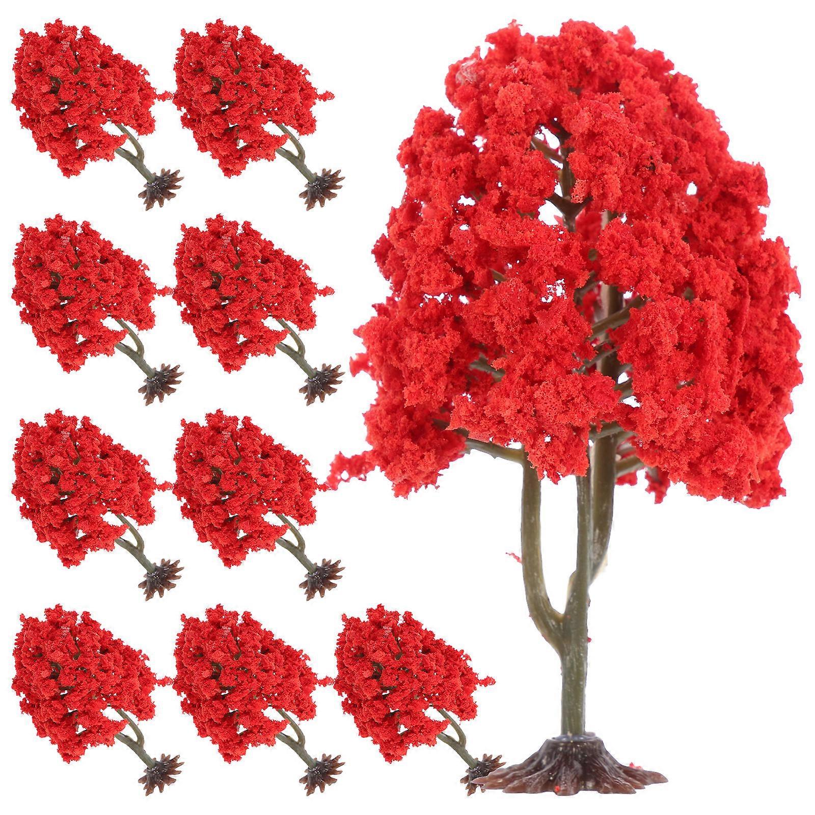 Sand Table Model Trees Mini House Tree for Decor 10Pcs Red Artificial Models