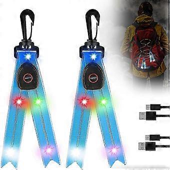 Lot de 2 lampes LED clignotantes rechargeables par USB avec réflecteur, idéales pour les sacs d'école, les sacs à dos, la randonnée et le jogging.