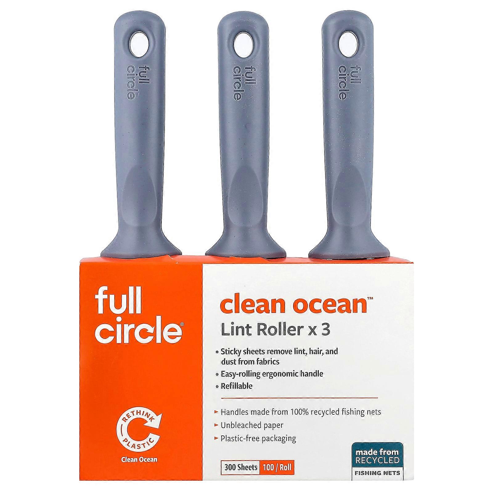 Full Circle, Clean Ocean™ Lint Roller, 3 Rolls, 100 Sheets Each