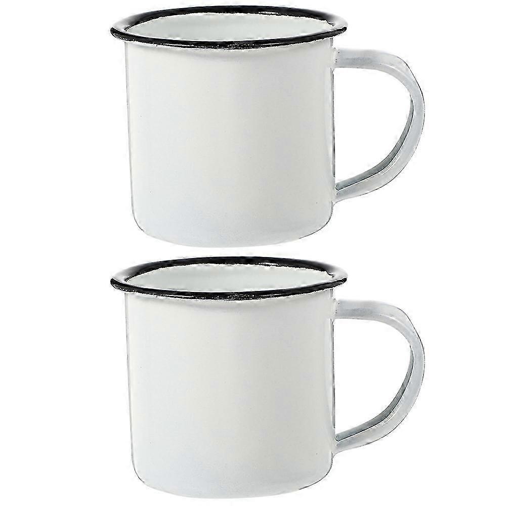 White Enamel Coffee Tea Cups | 2Pcs Practical Drinking Cups