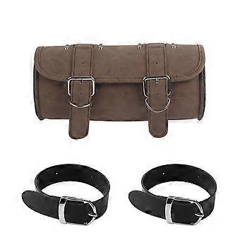 Universal Motorcycle Saddlebag Luggage PU Tool Storage Bag Brown Vintage Style W/Strap