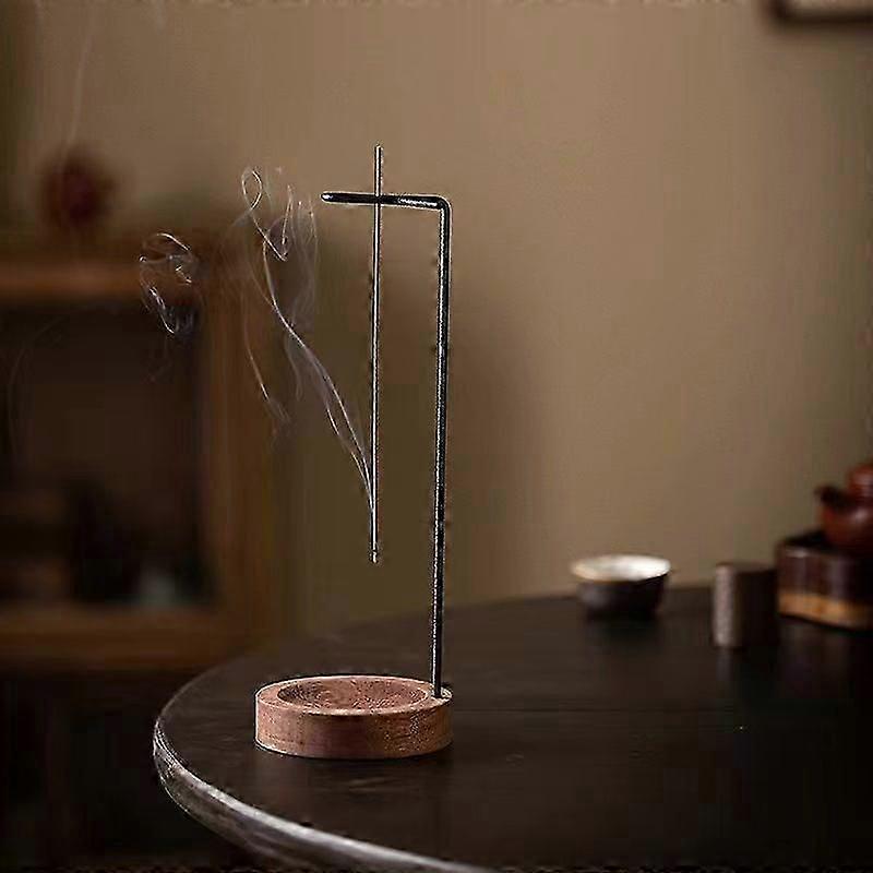Wood and Metal Hanging Incense Burner Stand with Line Incense Card-in Design, 25.5 cm, for Indoor Use
